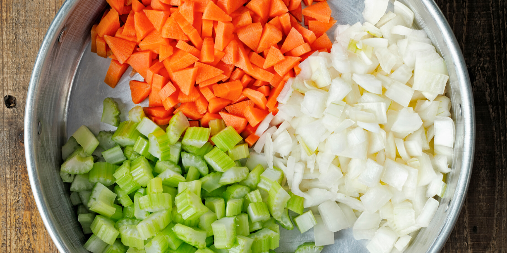Diced onions, celery and carrots