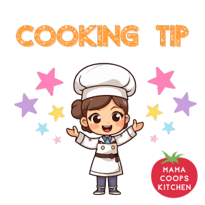 image of a cartoon chef in a cooks hat surrounded by colourful cartoon stars with the text cooking tip over her head