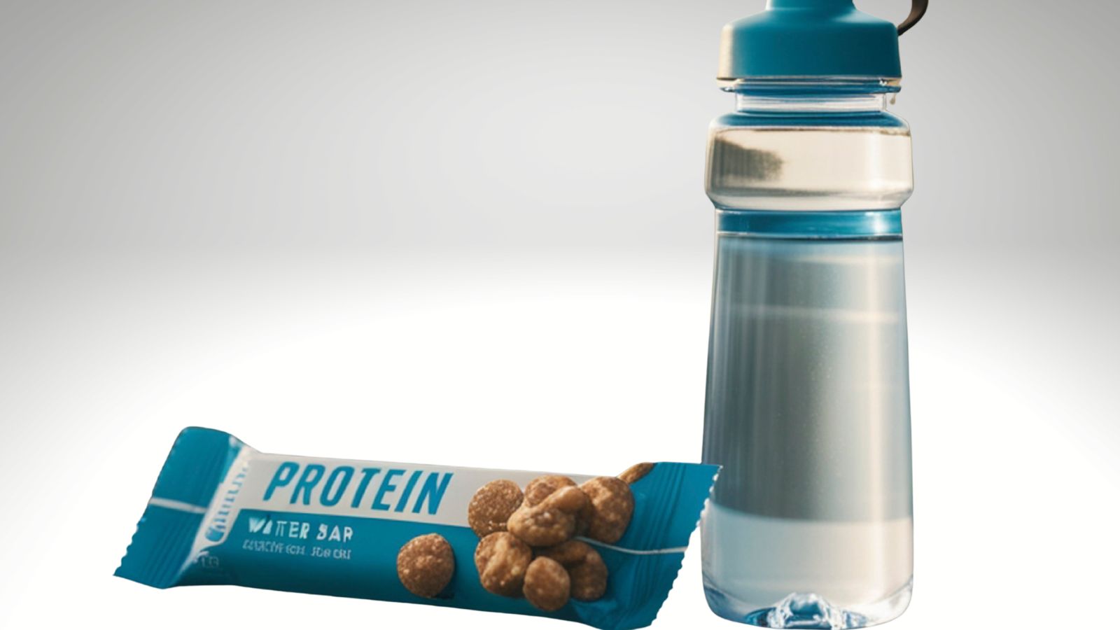 Never buy things with protein on them image of protein bar and water bottle