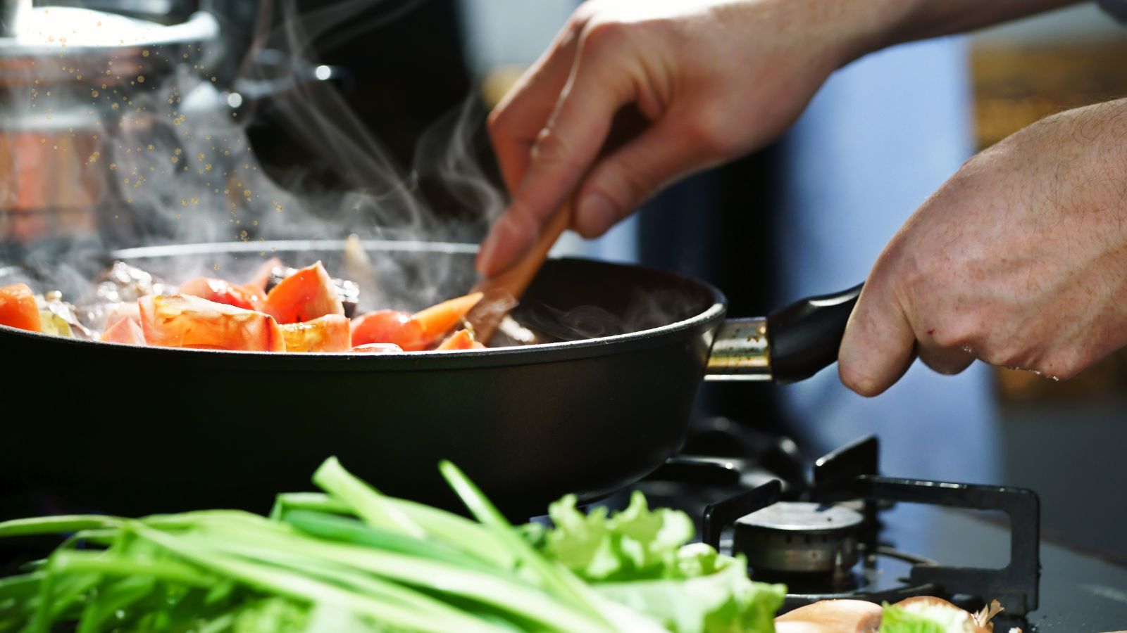 Think like a cook Image of a frying pan and a pair of mans hands cooking to illustrate think like a cook