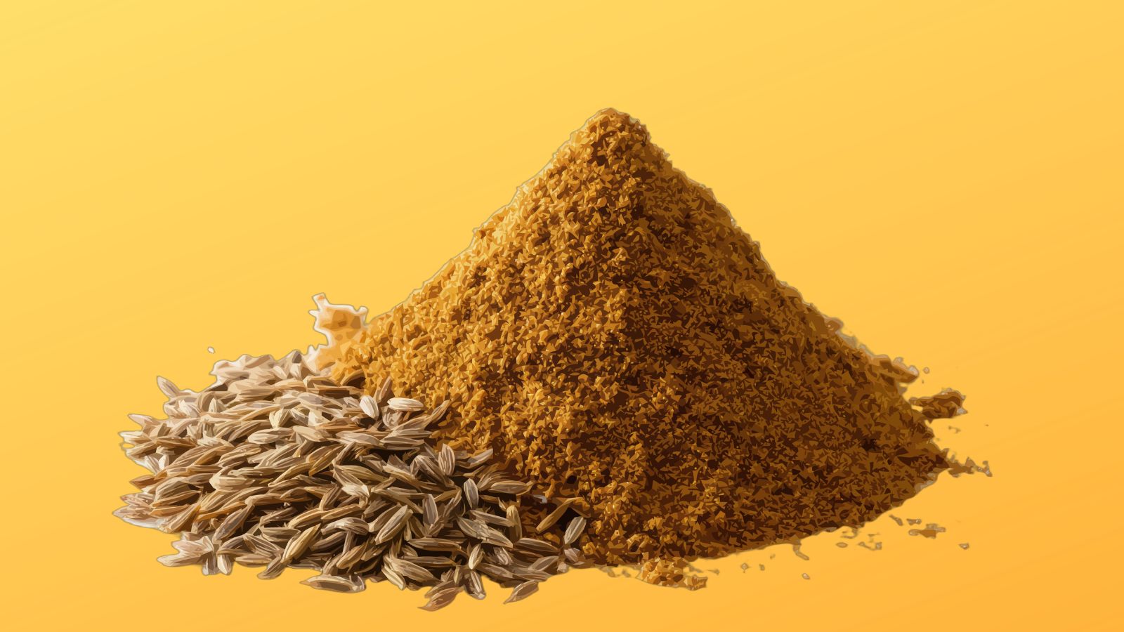 spice rack essentials cumin image of a pile of ground cumin on a yellow background